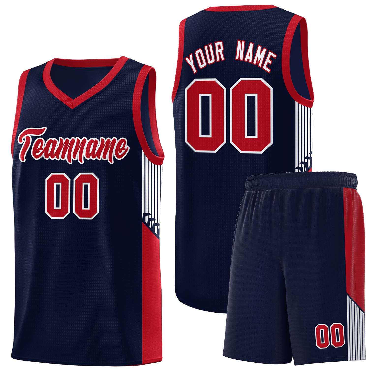 Custom Navy Red-White Side Stripe Fashion Sports Uniform Basketball Jersey