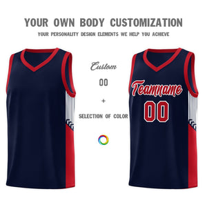 Custom Navy Red-White Side Stripe Fashion Sports Uniform Basketball Jersey