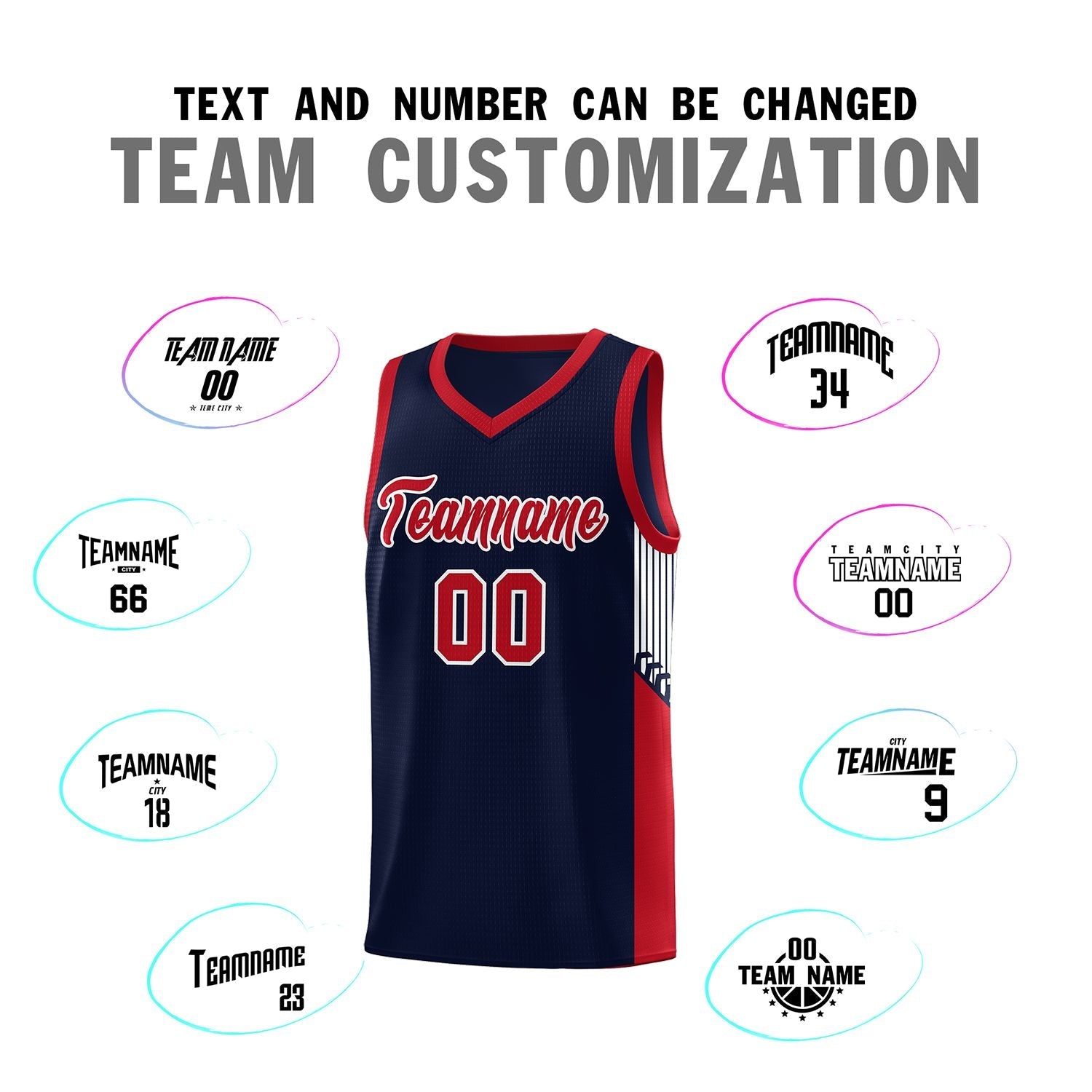 Custom Navy Red-White Side Stripe Fashion Sports Uniform Basketball Jersey