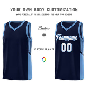 Custom Navy White-Light Blue Side Stripe Fashion Sports Uniform Basketball Jersey