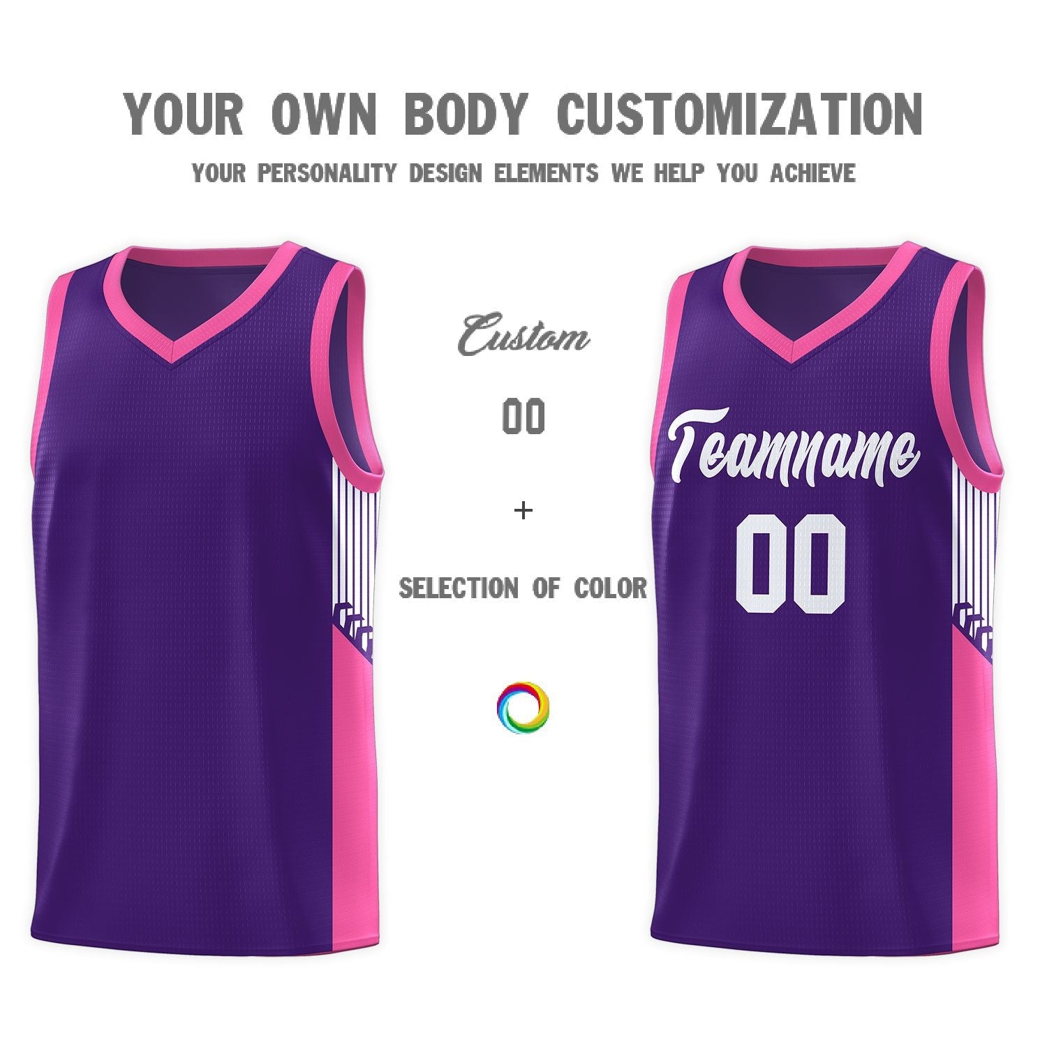 Custom Purple White Side Stripe Fashion Sports Uniform Basketball Jersey