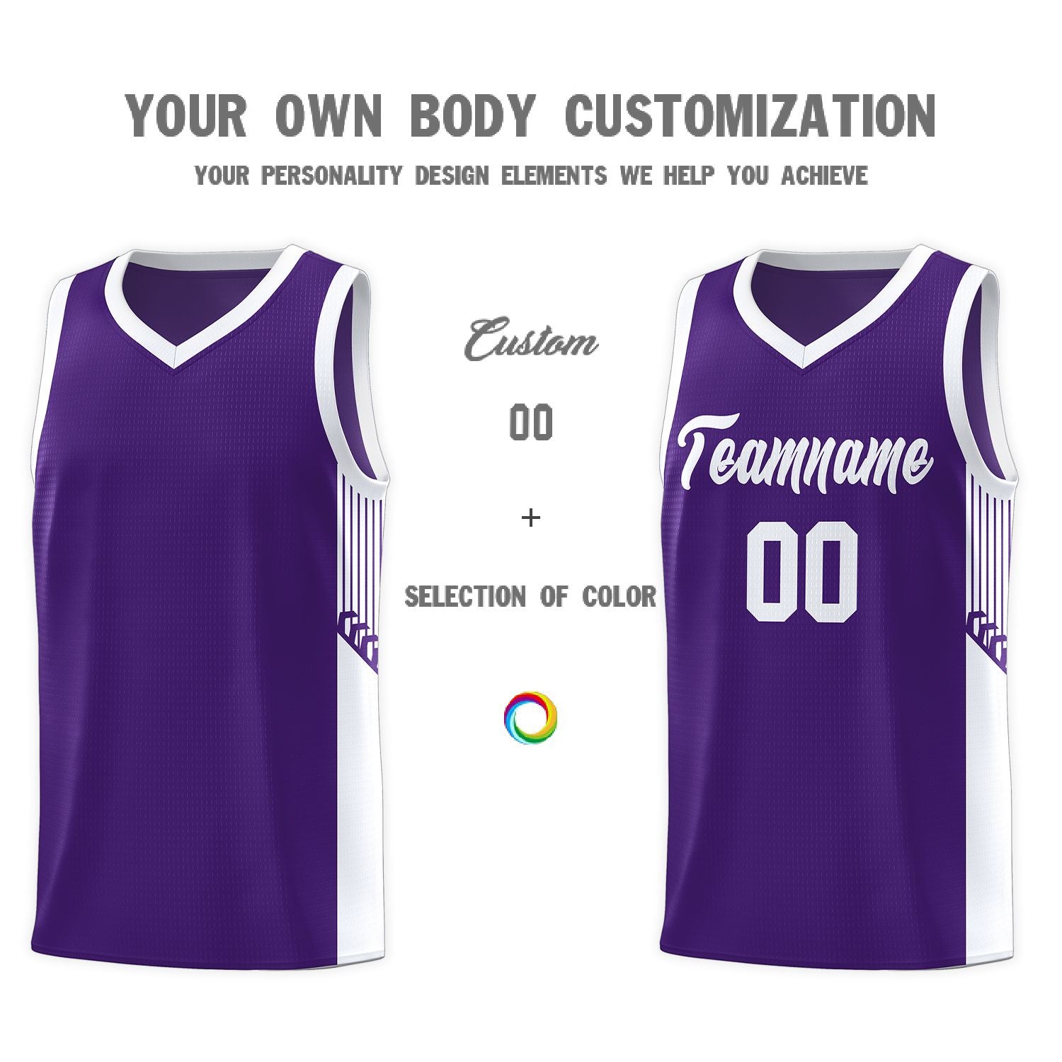 Custom Purple White Side Stripe Fashion Sports Uniform Basketball Jersey