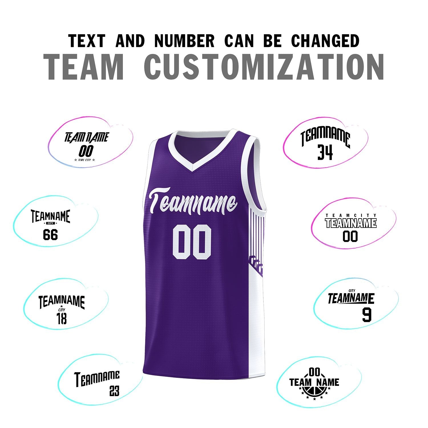 Custom Purple White Side Stripe Fashion Sports Uniform Basketball Jersey