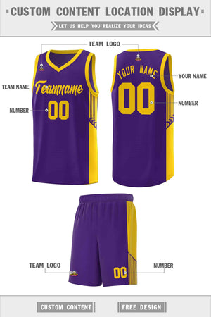 Custom Purple Gold Side Stripe Fashion Sports Uniform Basketball Jersey