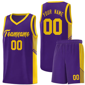 Custom Purple Gold Side Stripe Fashion Sports Uniform Basketball Jersey