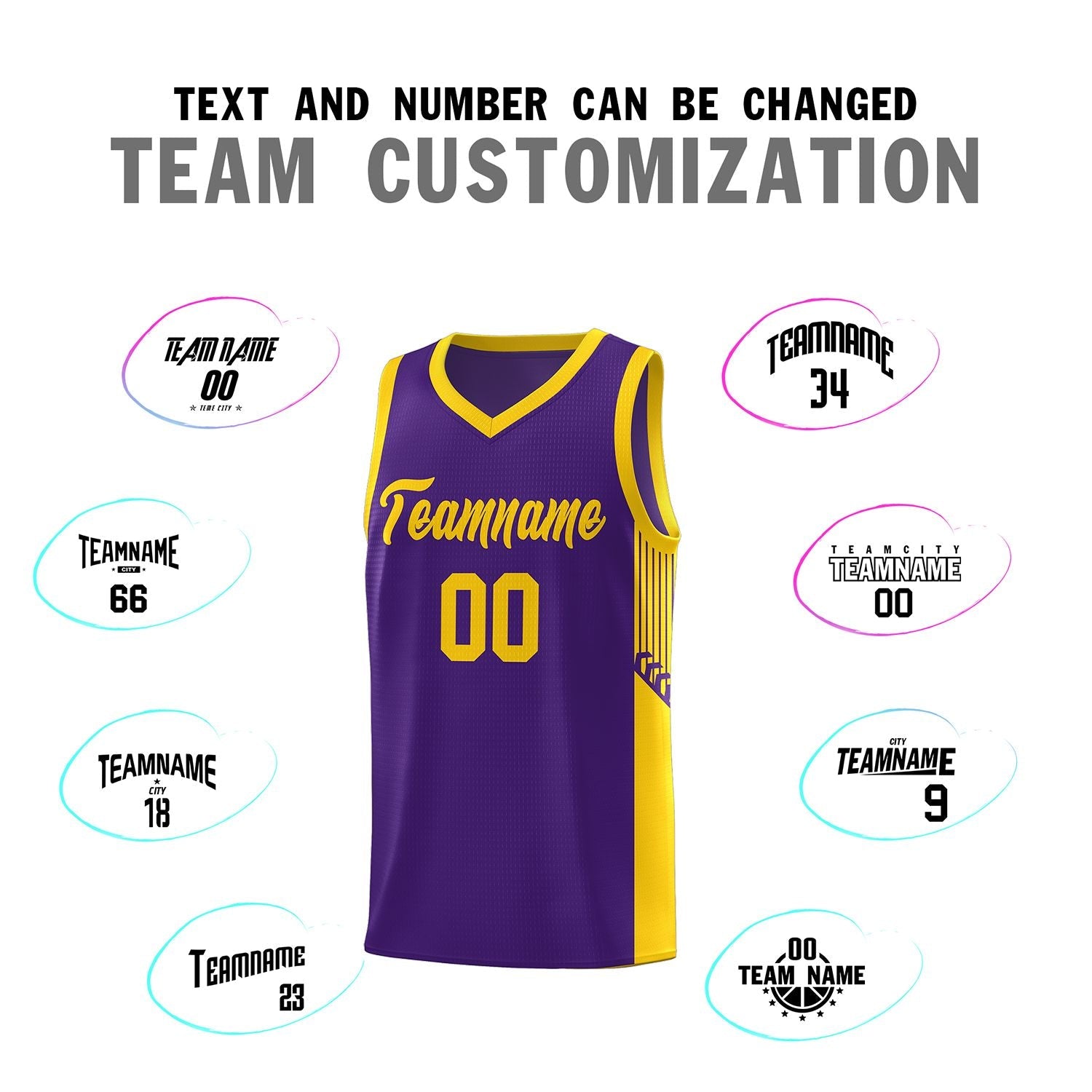 Custom Purple Gold Side Stripe Fashion Sports Uniform Basketball Jersey