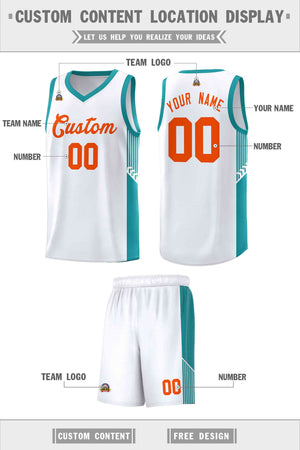 Custom White Orange Side Stripe Fashion Sports Uniform Basketball Jersey