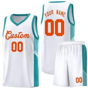 Custom White Orange Side Stripe Fashion Sports Uniform Basketball Jersey