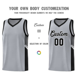 Custom Gray Black-White Side Stripe Fashion Sports Uniform Basketball Jersey