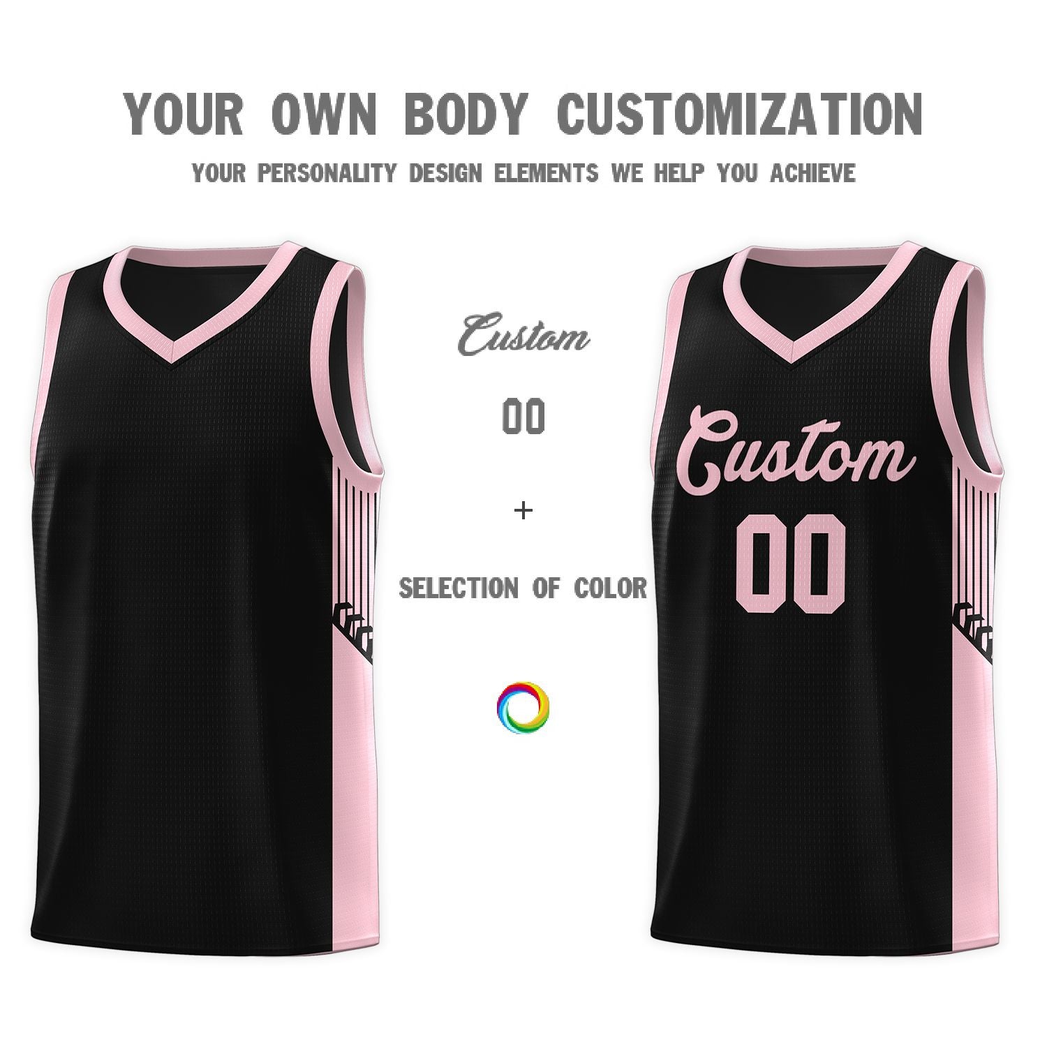 Custom Black Pink Side Stripe Fashion Sports Uniform Basketball Jersey