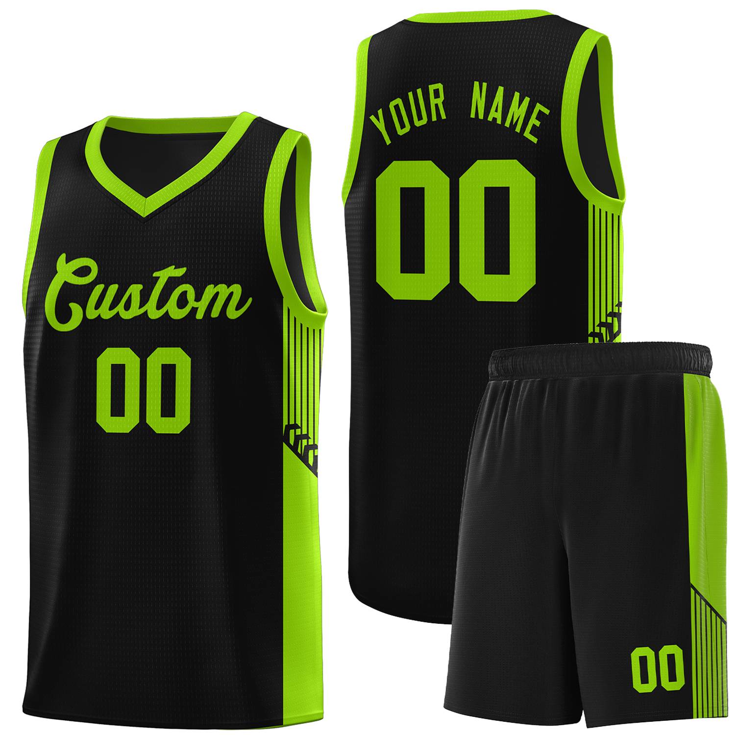 Custom Black Neon Side Stripe Fashion Sports Uniform Basketball Jersey