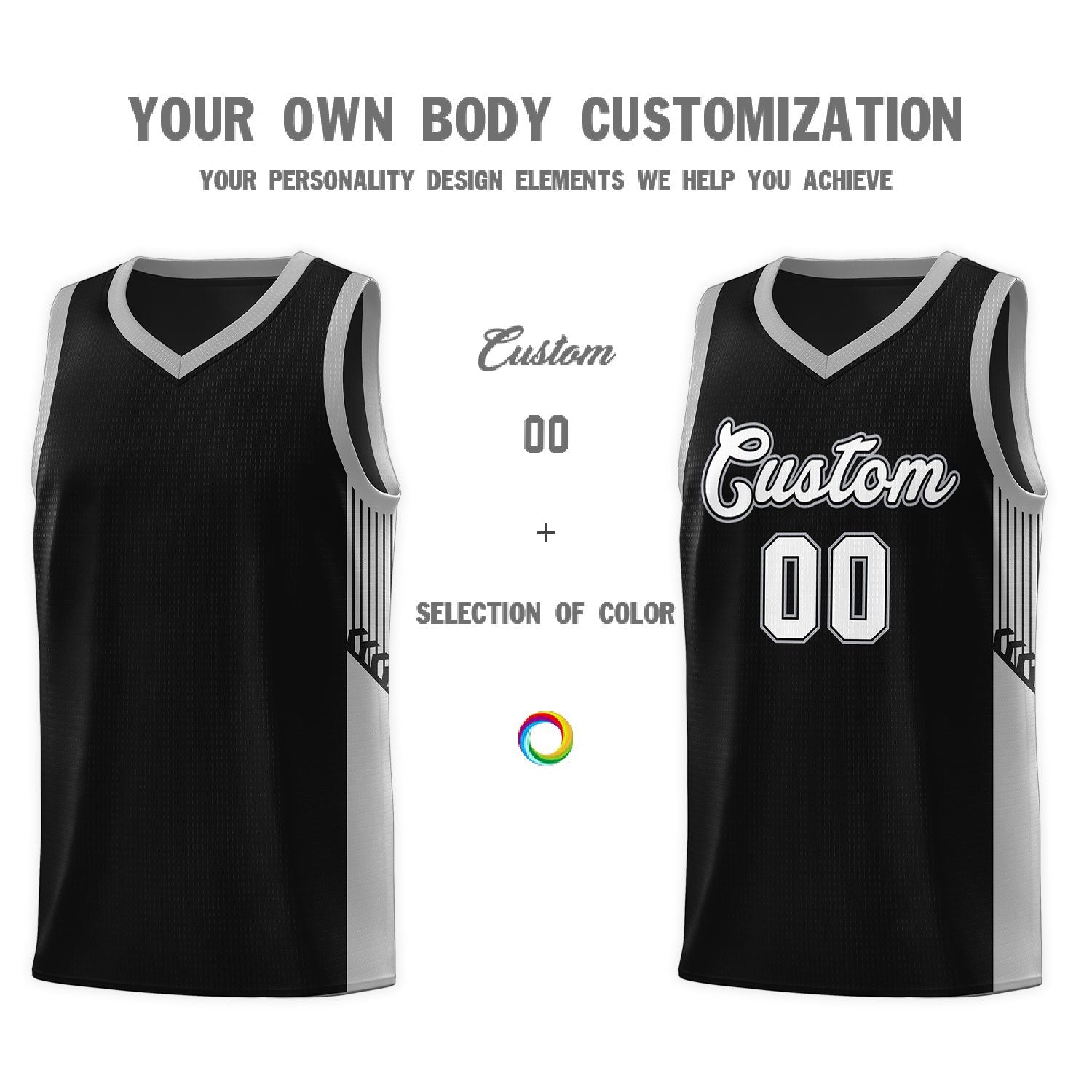 Custom Black White Side Stripe Fashion Sports Uniform Basketball Jersey