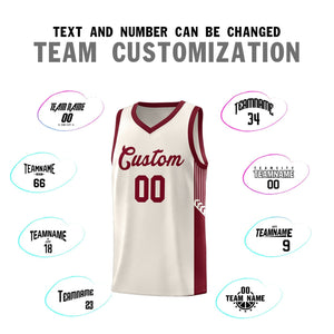 Custom Khaki Crimson Side Stripe Fashion Sports Uniform Basketball Jersey