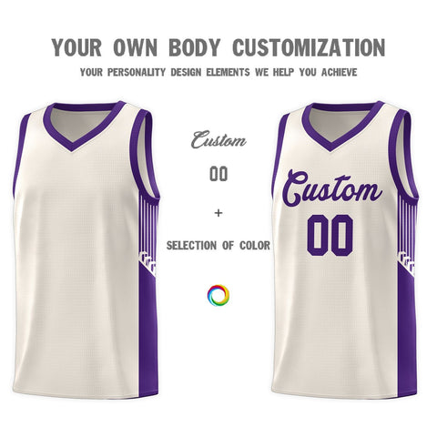 Custom Khaki Purple Side Stripe Fashion Sports Uniform Basketball Jersey