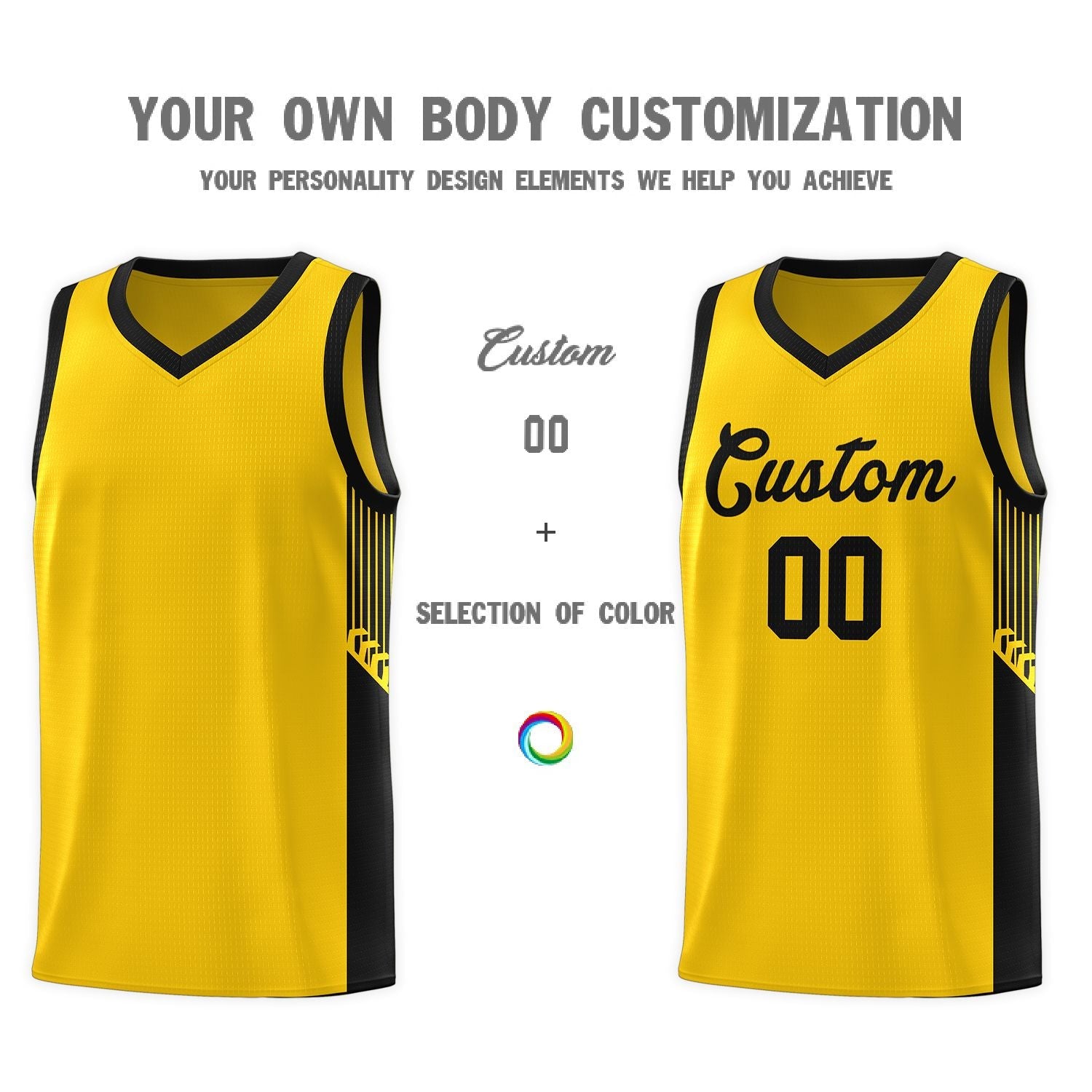 Custom Gold Black Side Stripe Fashion Sports Uniform Basketball Jersey