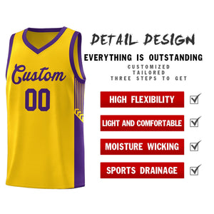 Custom Gold Purple Side Stripe Fashion Sports Uniform Basketball Jersey