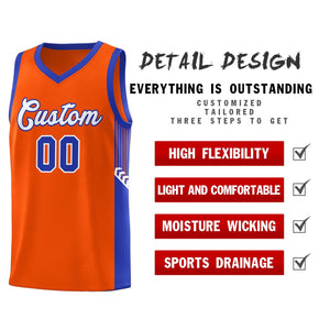 Custom Orange White-Royal Side Stripe Fashion Sports Uniform Basketball Jersey