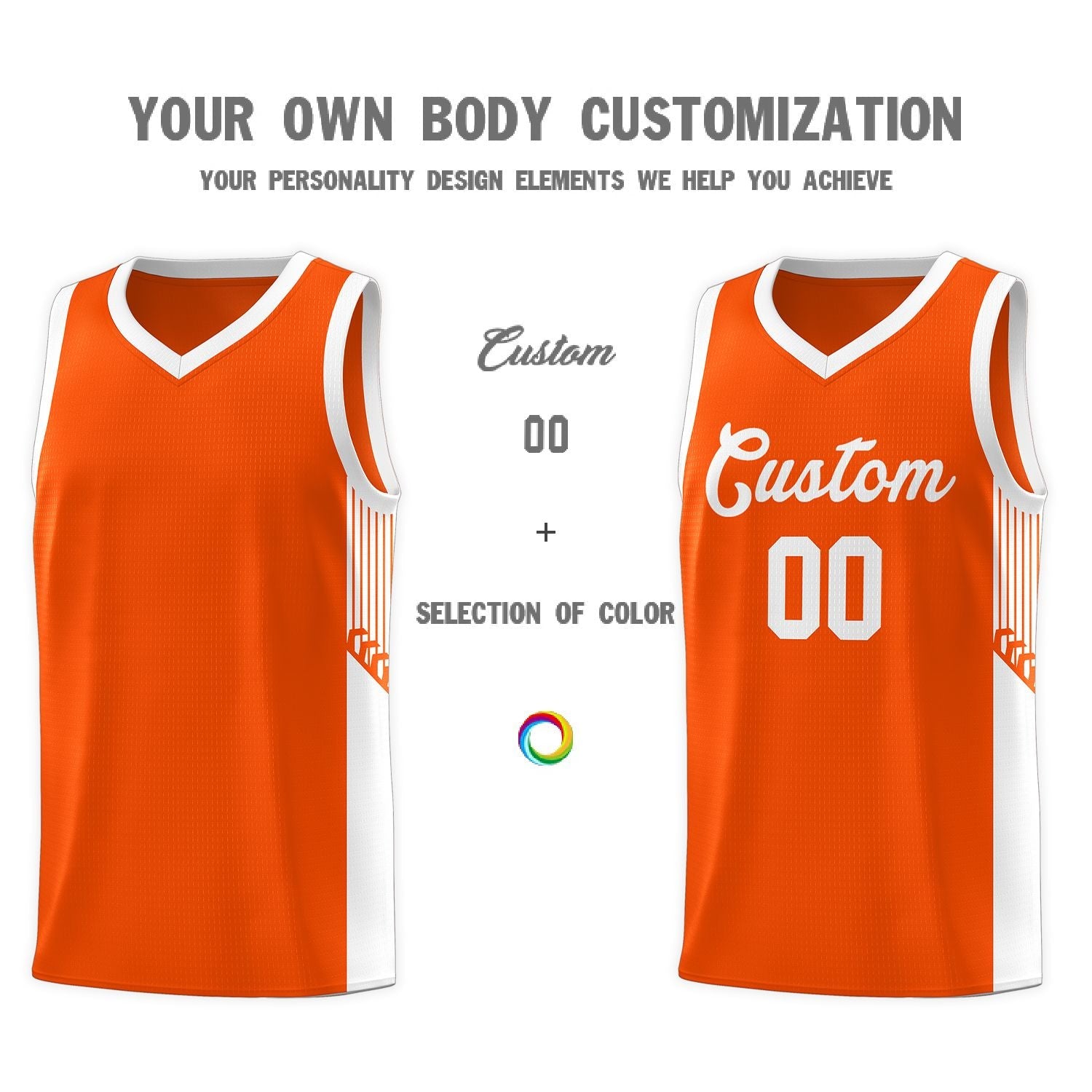 Custom Orange White Side Stripe Fashion Sports Uniform Basketball Jersey