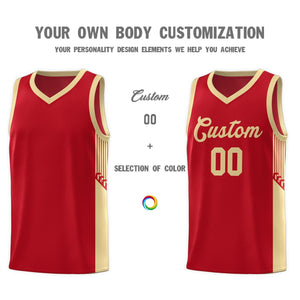 Custom Red Khaki Side Stripe Fashion Sports Uniform Basketball Jersey