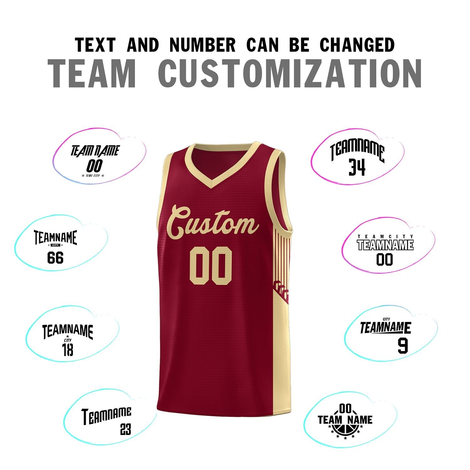 Custom Crimson Khaki Side Stripe Fashion Sports Uniform Basketball Jersey