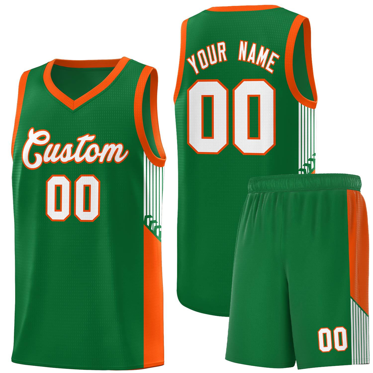 Custom Kelly Green White-Orange Side Stripe Fashion Sports Uniform Basketball Jersey