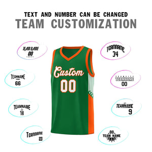 Custom Kelly Green White-Orange Side Stripe Fashion Sports Uniform Basketball Jersey