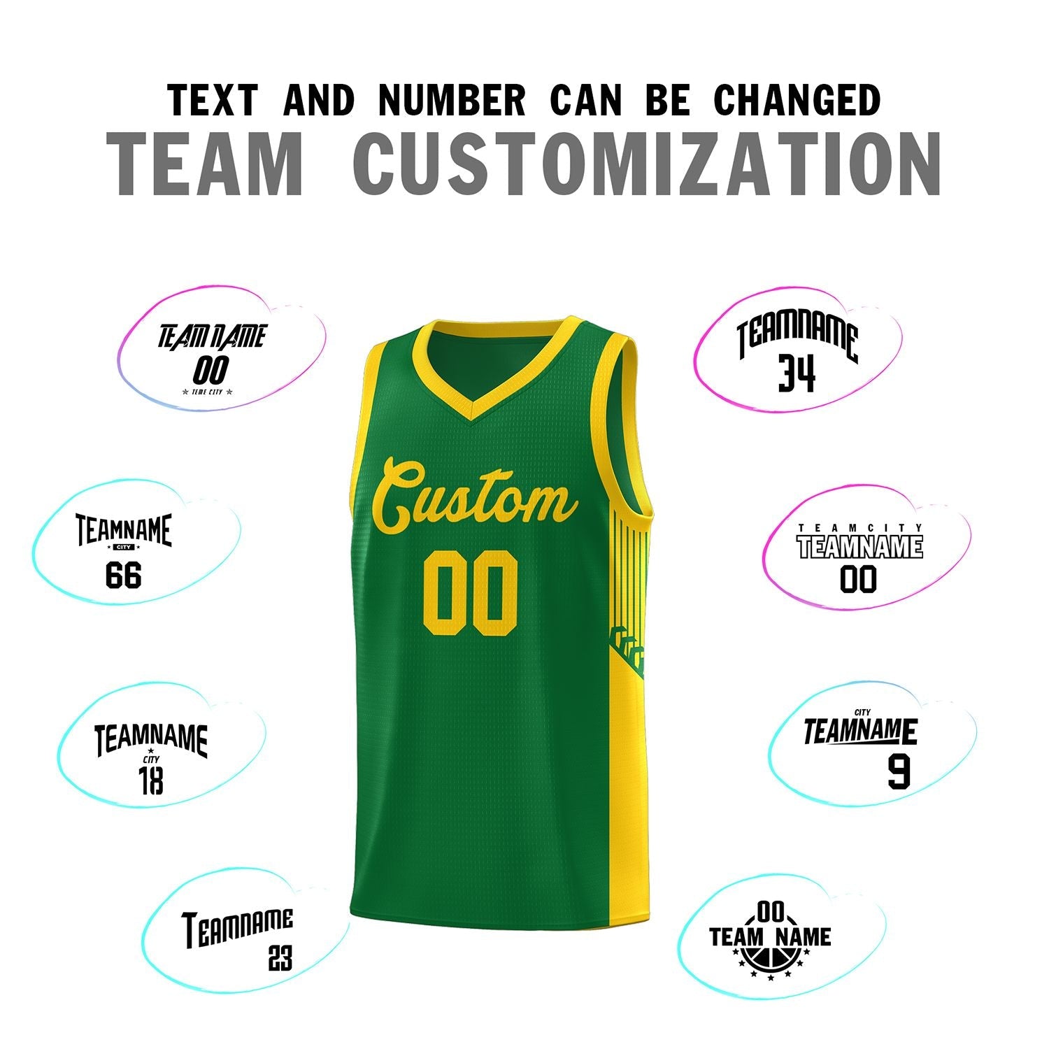 Custom Kelly Green Gold Side Stripe Fashion Sports Uniform Basketball Jersey