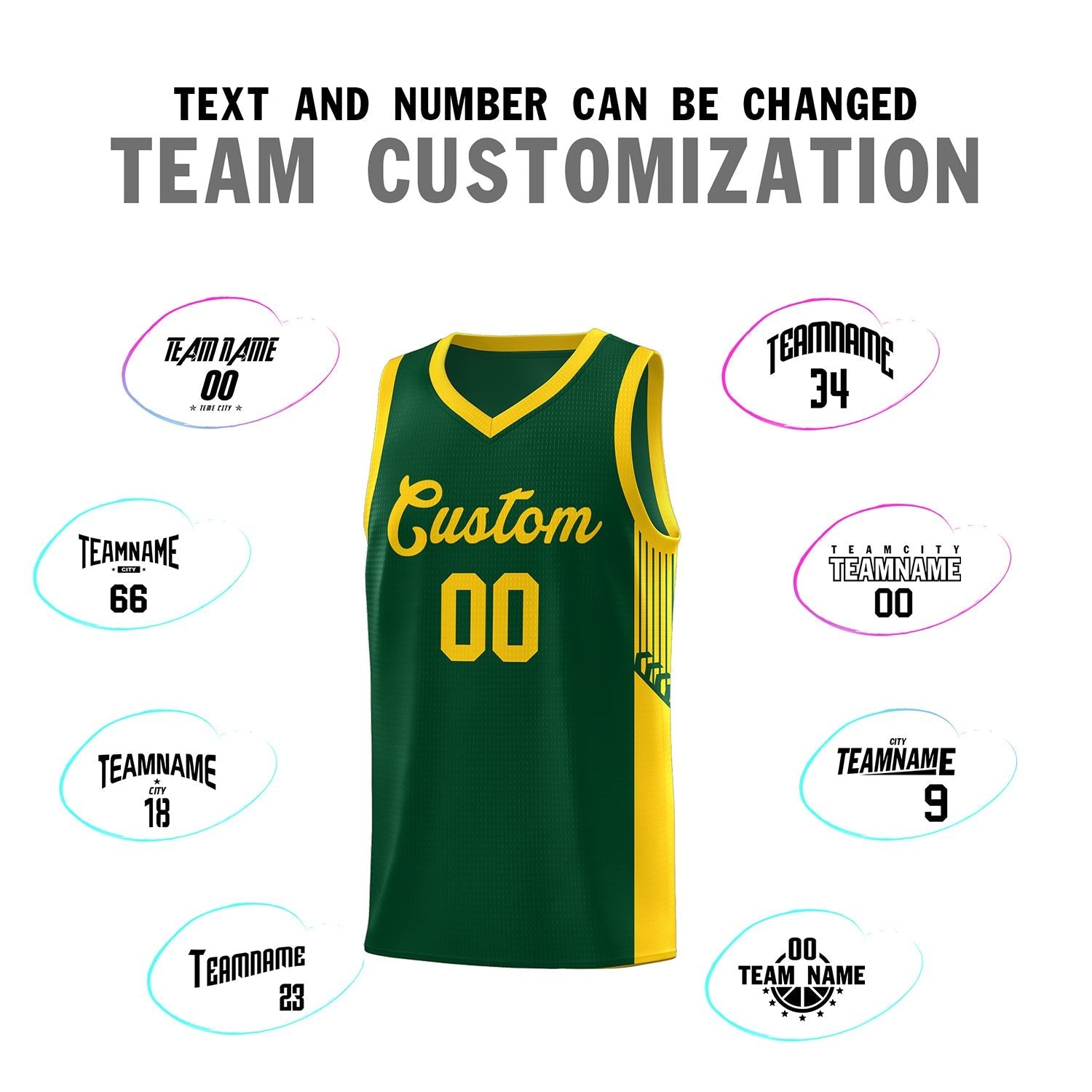 Custom Green Gold Side Stripe Fashion Sports Uniform Basketball Jersey