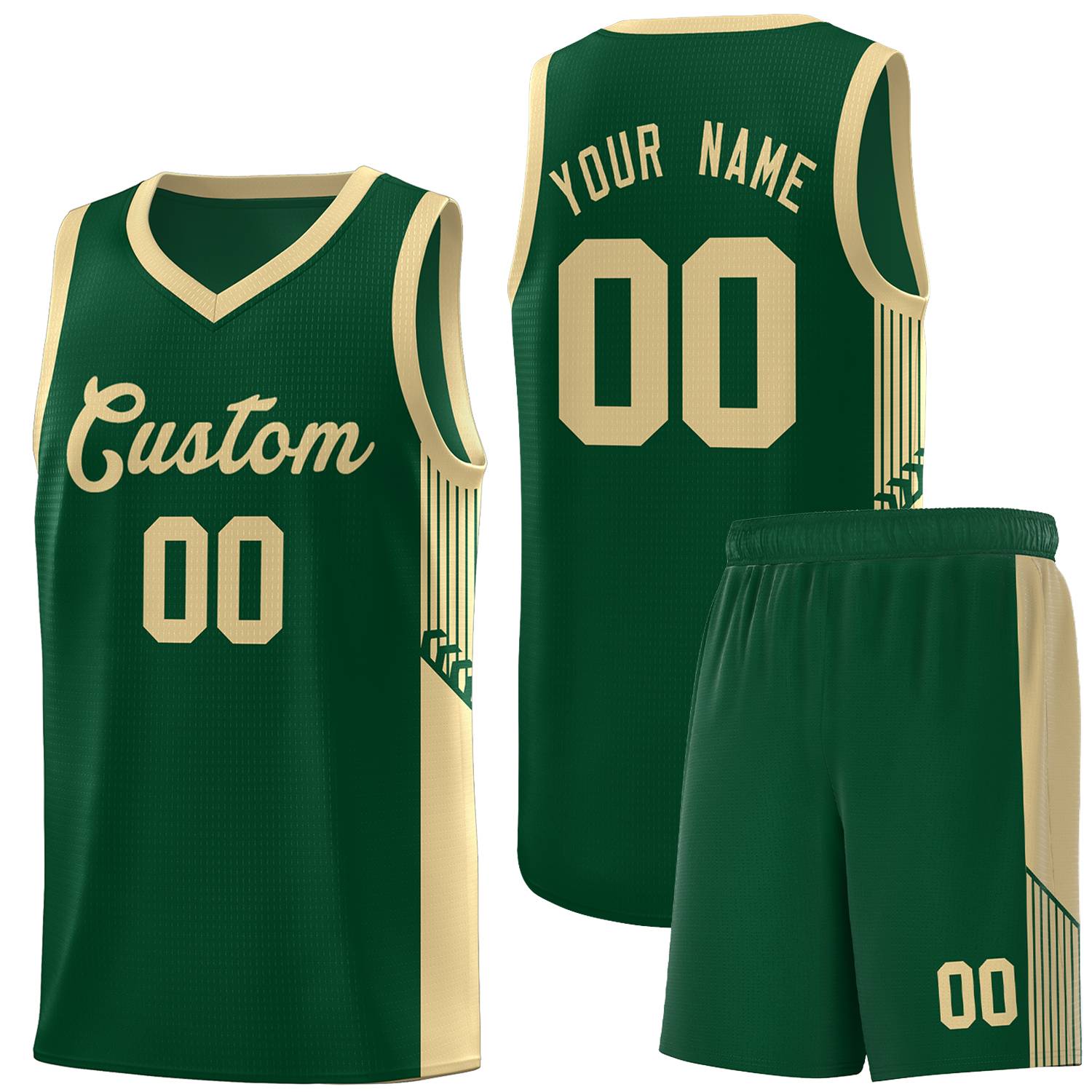 Custom Green Khaki Side Stripe Fashion Sports Uniform Basketball Jersey