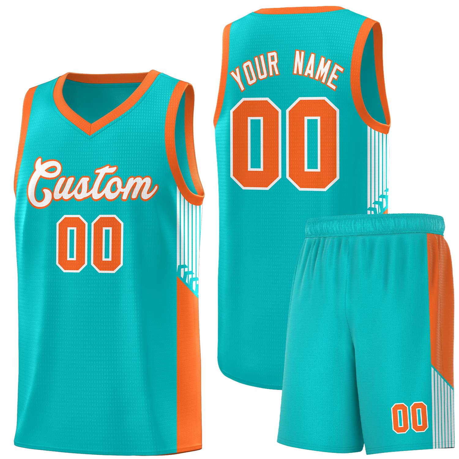 Custom Green White-Orange Side Stripe Fashion Sports Uniform Basketball Jersey