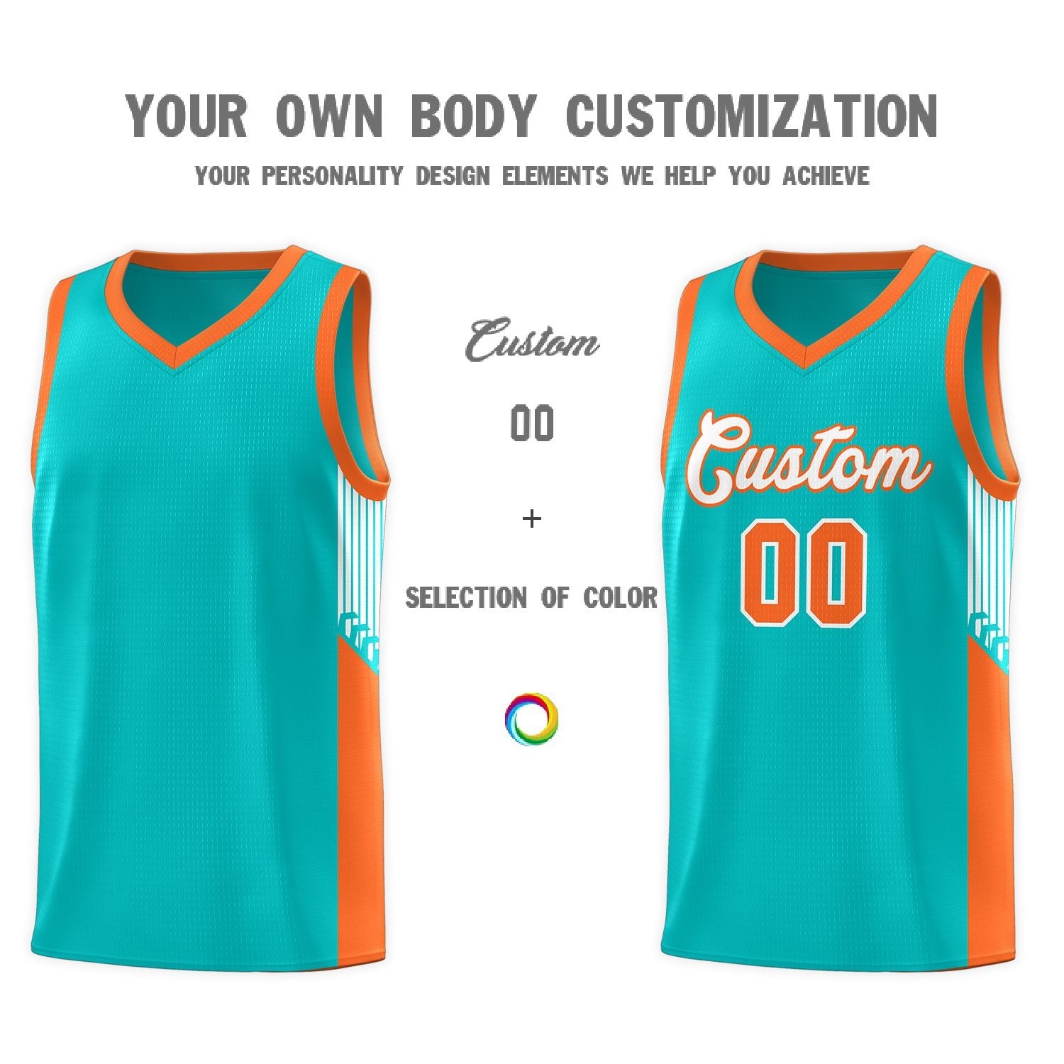 Custom Green White-Orange Side Stripe Fashion Sports Uniform Basketball Jersey