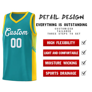 Custom Aqua White Side Stripe Fashion Sports Uniform Basketball Jersey