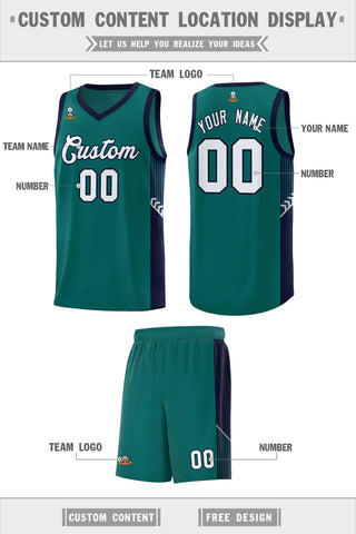 Custom Aqua White-Navy Side Stripe Fashion Sports Uniform Basketball Jersey