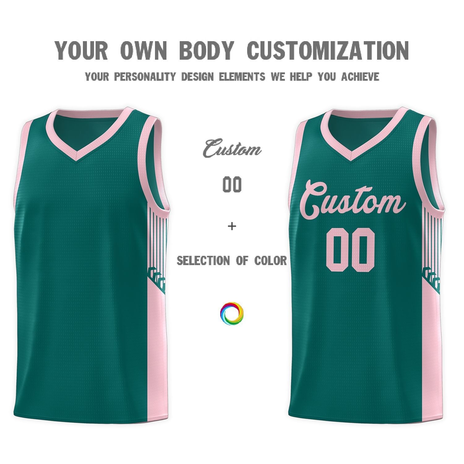 Custom Aqua Pink Side Stripe Fashion Sports Uniform Basketball Jersey