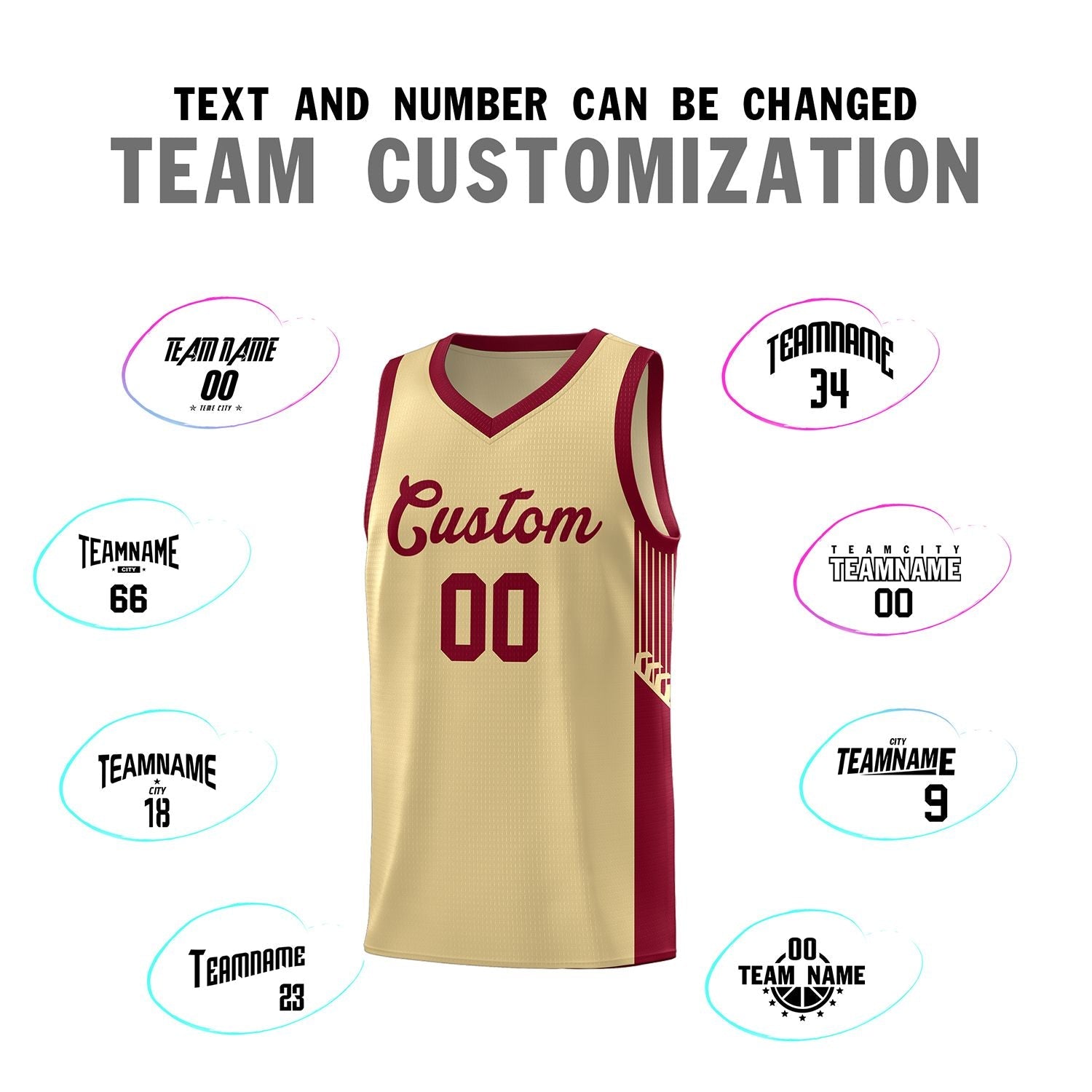 Custom Khaki Crimson Side Stripe Fashion Sports Uniform Basketball Jersey