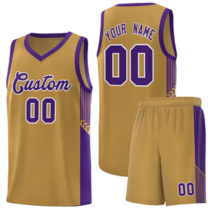 Custom Old Gold Purple-White Side Stripe Fashion Sports Uniform Basketball Jersey