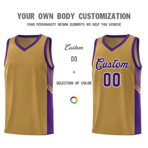 Custom Old Gold Purple-White Side Stripe Fashion Sports Uniform Basketball Jersey