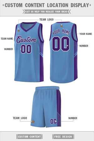 Custom Light Blue Purple-White Side Stripe Fashion Sports Uniform Basketball Jersey