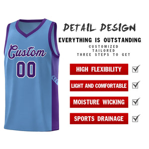 Custom Light Blue Purple-White Side Stripe Fashion Sports Uniform Basketball Jersey