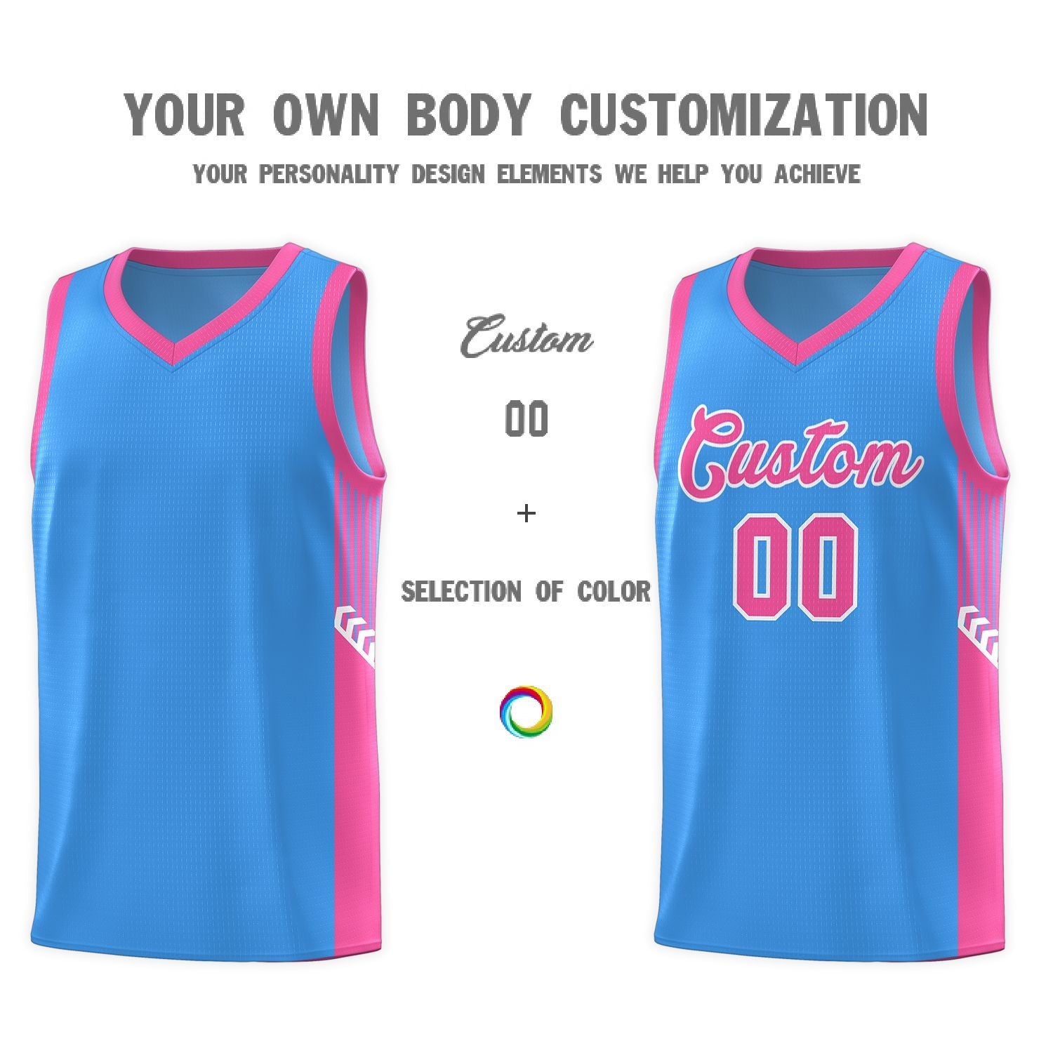 Custom Powder Blue Pink-White Side Stripe Fashion Sports Uniform Basketball Jersey