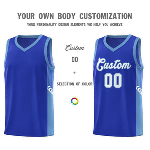 Custom Royal White-Light Blue Side Stripe Fashion Sports Uniform Basketball Jersey