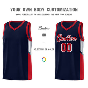 Custom Navy Red-White Side Stripe Fashion Sports Uniform Basketball Jersey