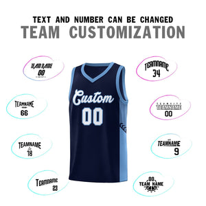 Custom Navy White-Light Blue Side Stripe Fashion Sports Uniform Basketball Jersey