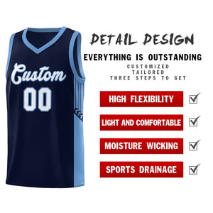 Custom Navy White-Light Blue Side Stripe Fashion Sports Uniform Basketball Jersey