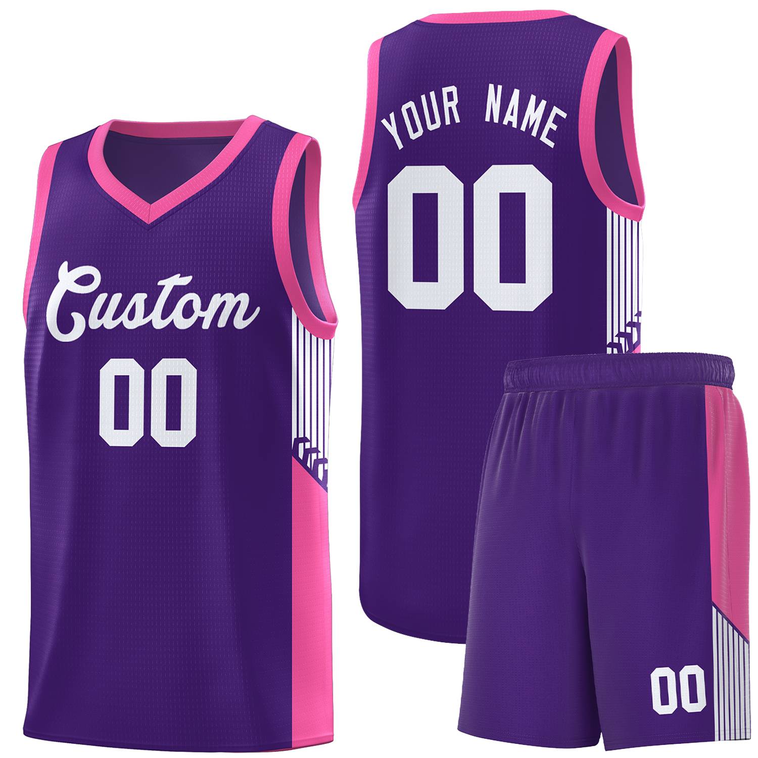 Custom Purple White Side Stripe Fashion Sports Uniform Basketball Jersey