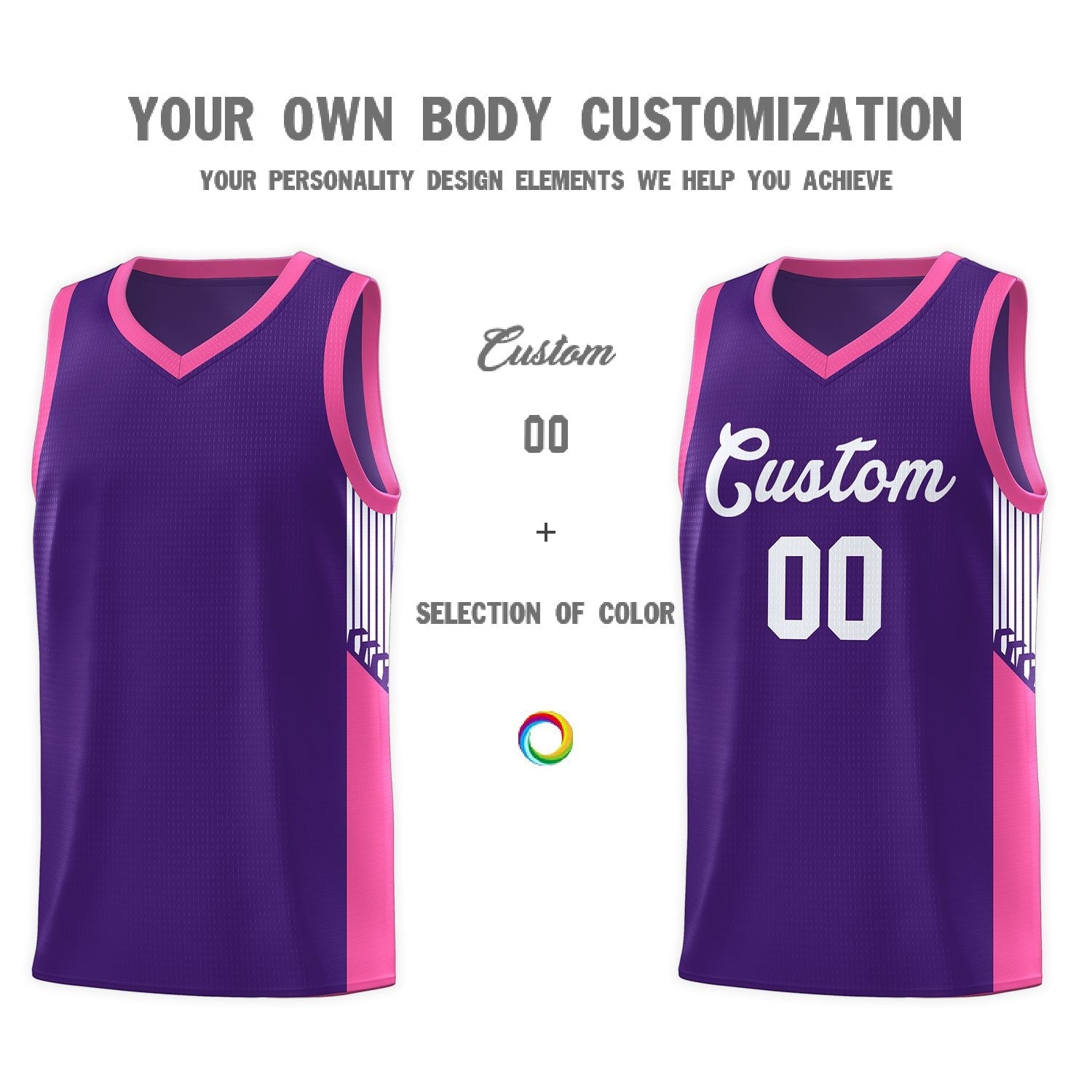 Custom Purple White Side Stripe Fashion Sports Uniform Basketball Jersey