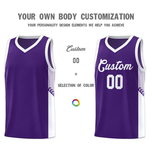 Custom Purple White Side Stripe Fashion Sports Uniform Basketball Jersey