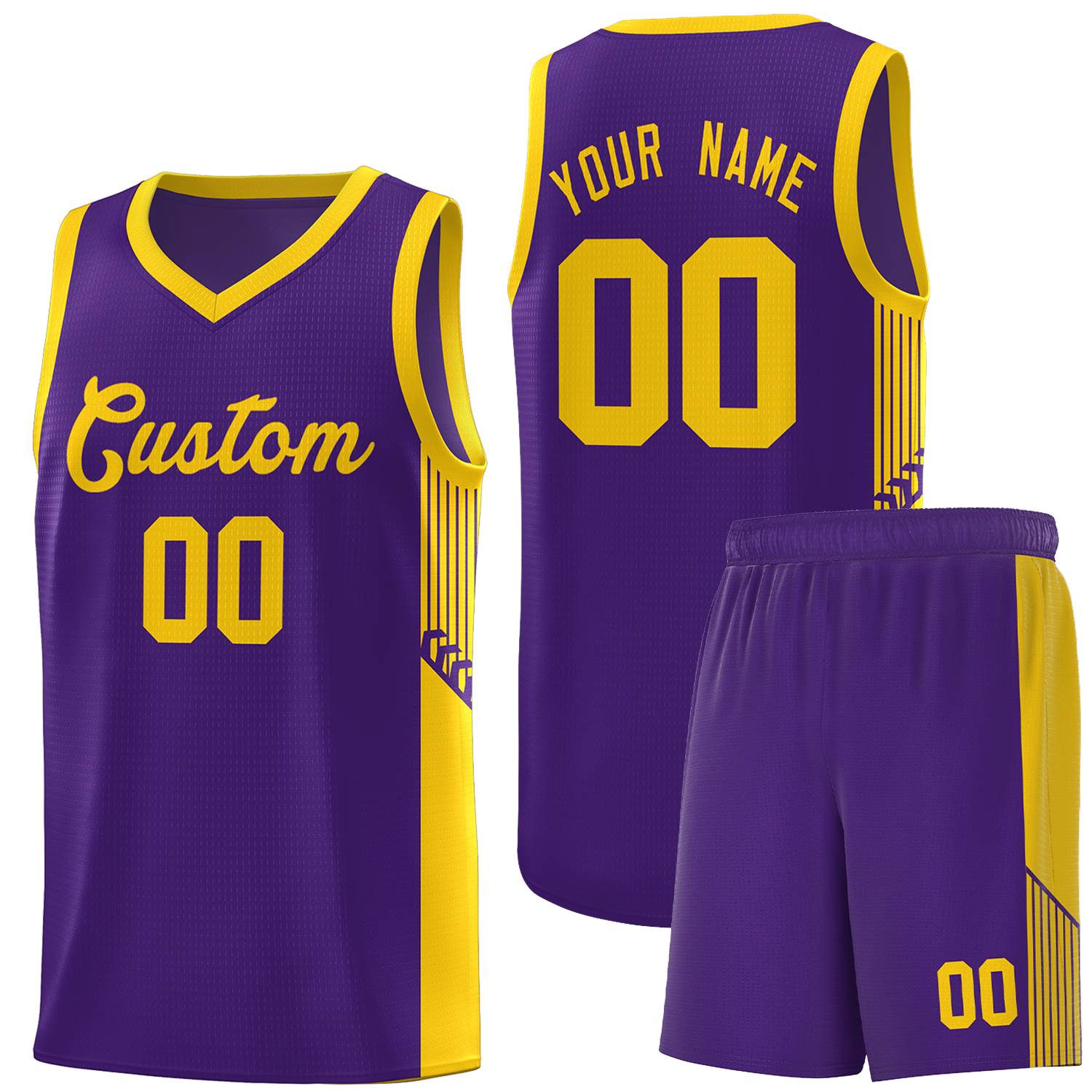 Custom Purple Gold Side Stripe Fashion Sports Uniform Basketball Jersey