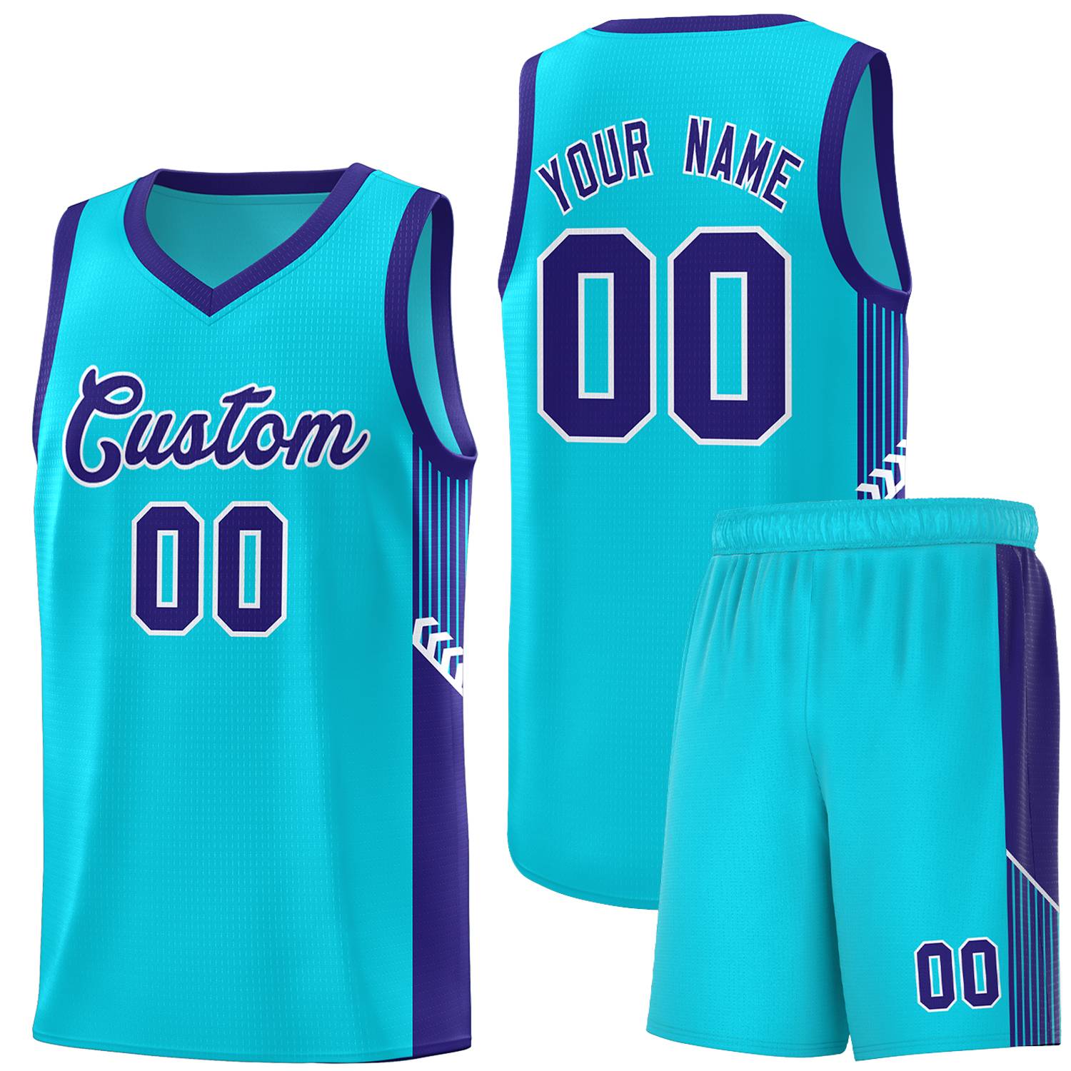 Custom Light Blue Royal-White Side Stripe Fashion Sports Uniform Basketball Jersey