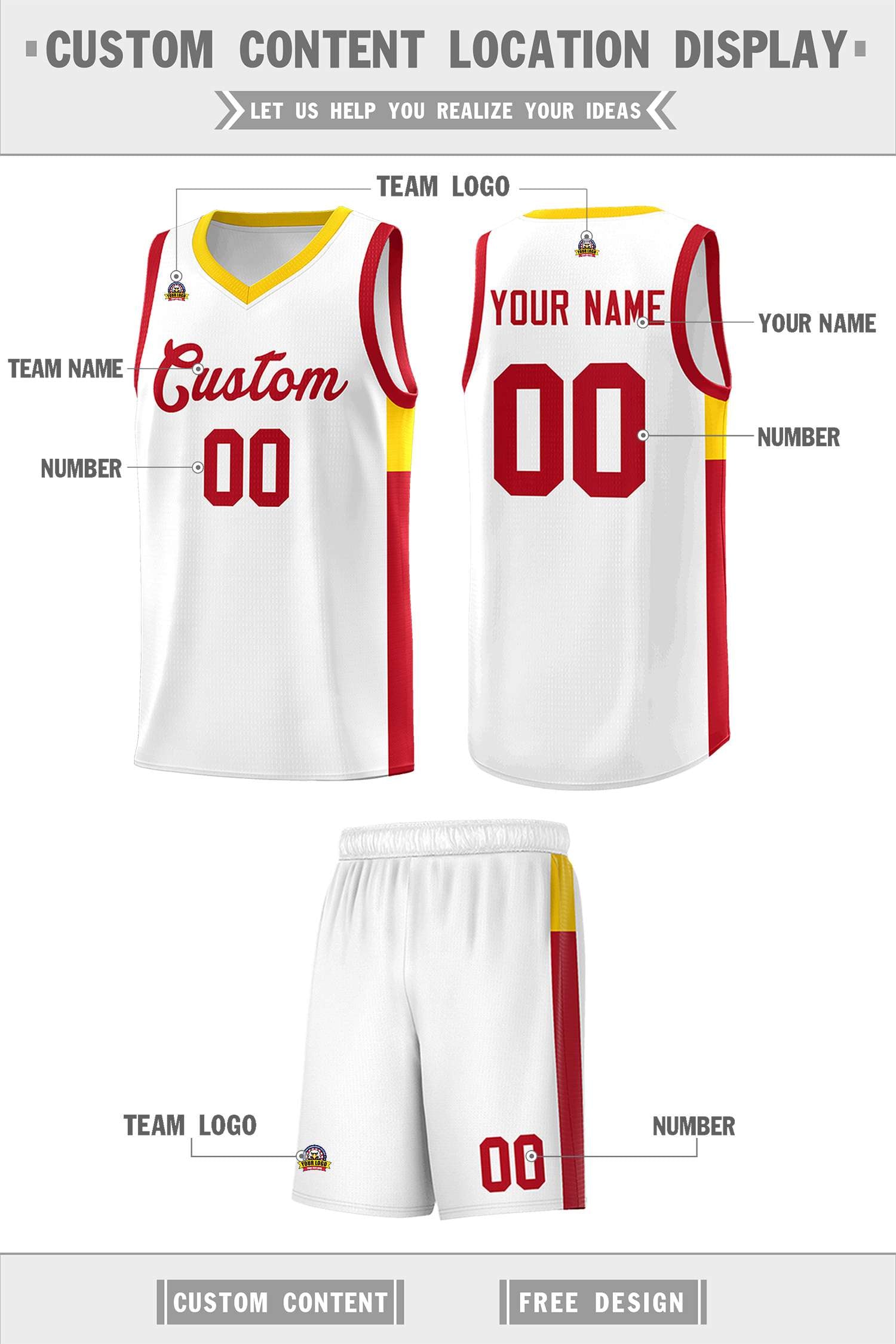 Custom White Red Side Two-Tone Classic Sports Uniform Basketball Jersey